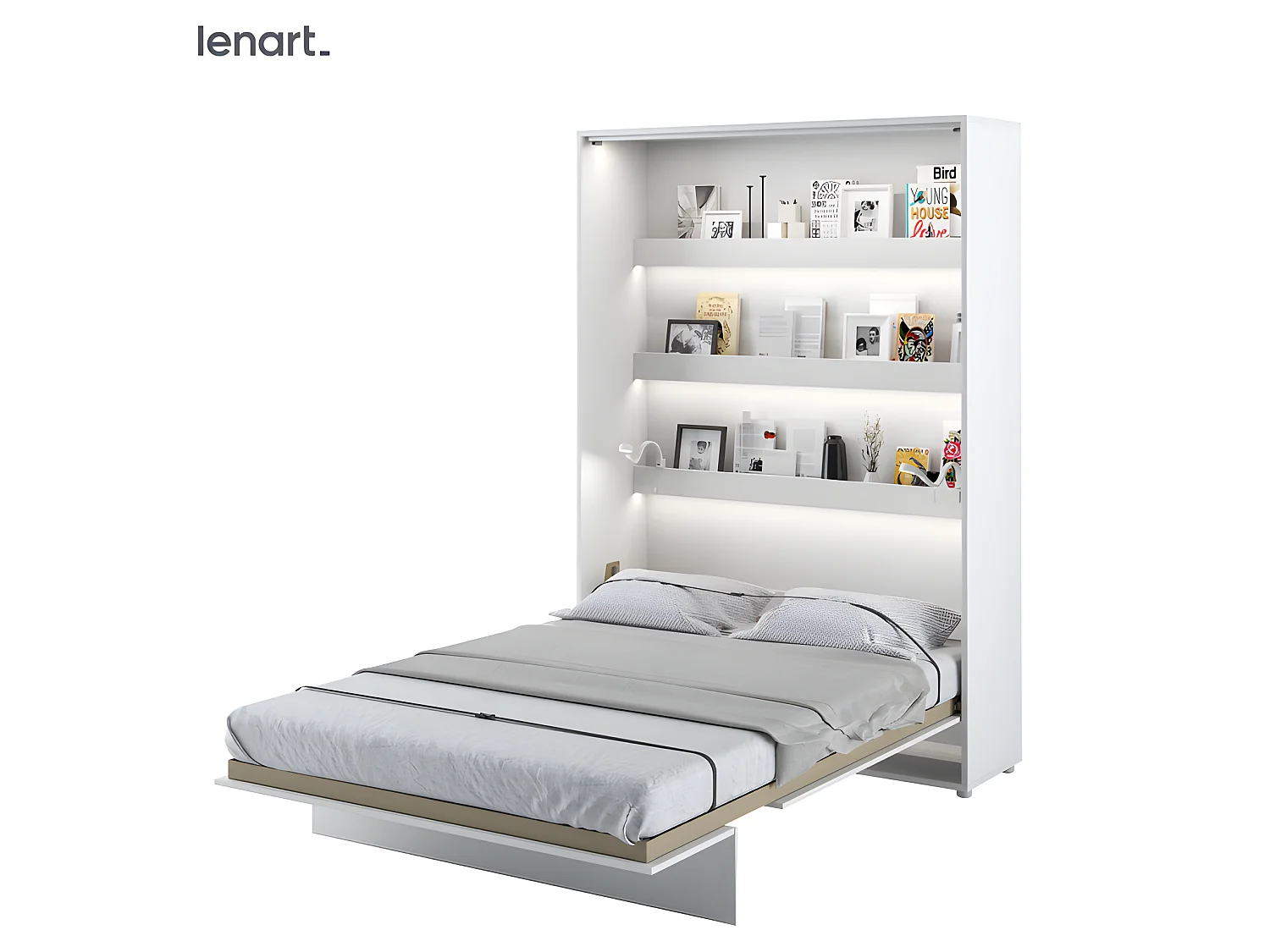 Lenart Armoire Lit escamotable Vertical 140x200 cm Blanc mat Lit Rabattable Lit Mural"Consus"