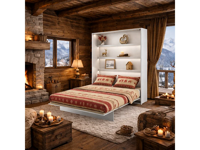 Lenart Armoire Lit escamotable Vertical 140x200 cm Blanc mat Lit Rabattable Lit Mural"Consus"