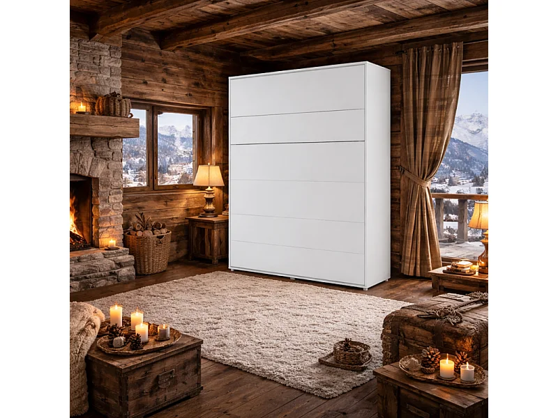 Lenart Armoire Lit escamotable Vertical 140x200 cm Blanc mat Lit Rabattable Lit Mural"Consus"