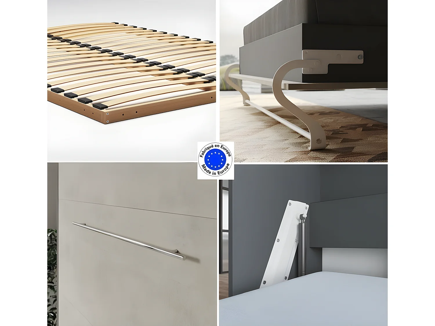 Armoire Lit escamotable 140x200cm Supérieur Horizontal Lit Rabattable Lit Mural Anthracite/Béton