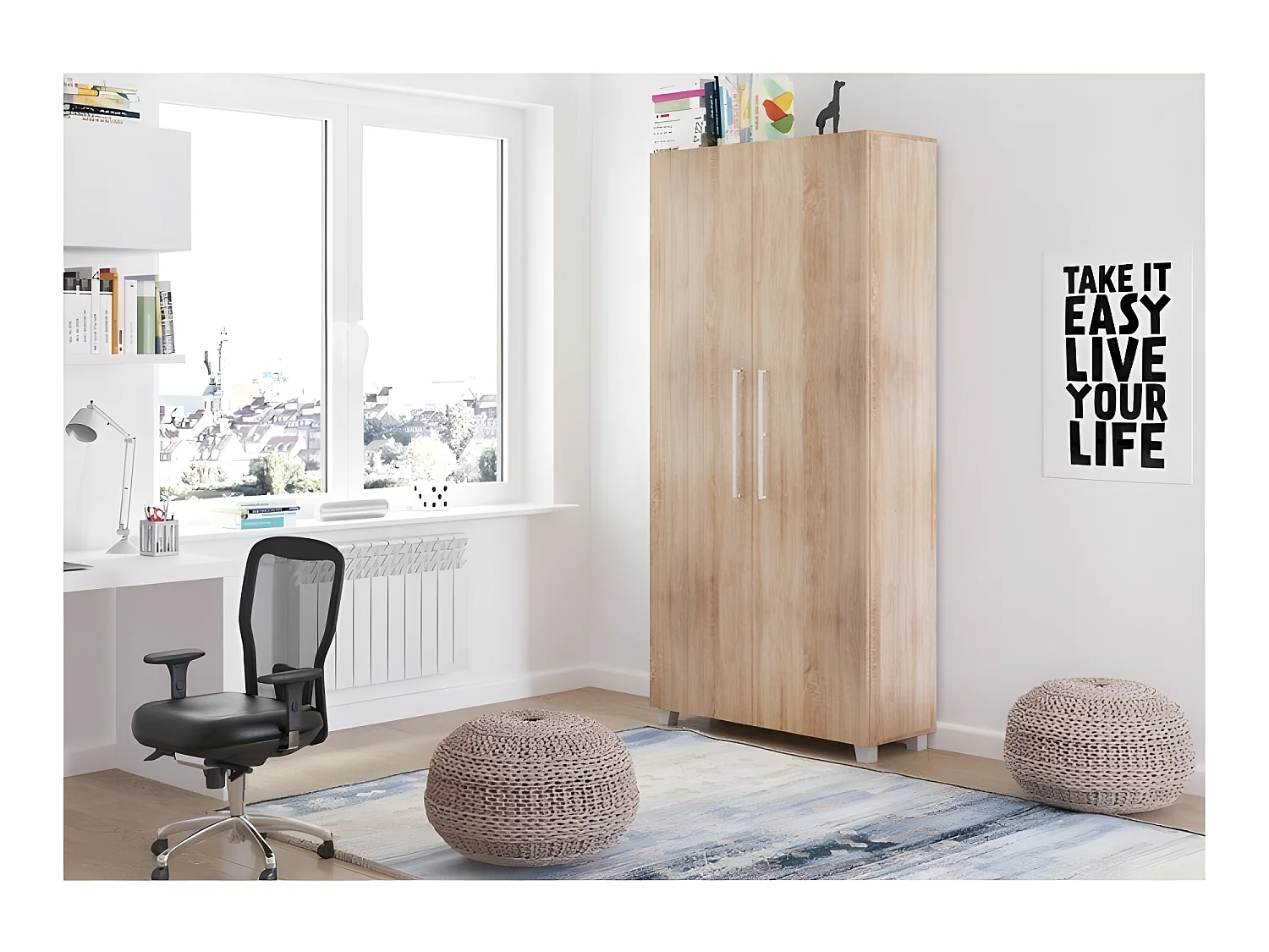 Armoire Lit escamotable Vertical 90x200 cm Sonoma artisan avec porte Lit Rabattable Lit Mural Todor