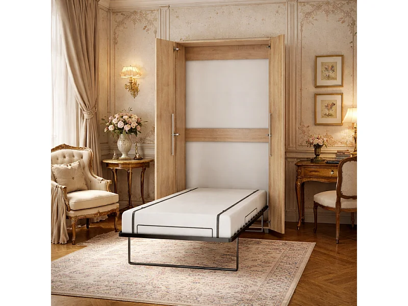 Armoire Lit escamotable Vertical 90x200 cm Sonoma artisan avec porte Lit Rabattable Lit Mural Todor