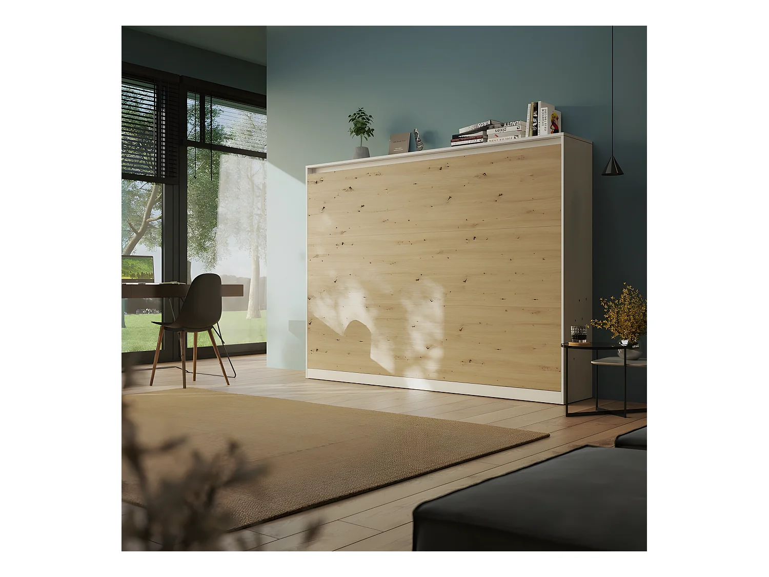Armoire Lit escamotable 140x200cm Blanc/Chêne Sauvage Horizontal Lit Rabattable Lit Mural C*Adore