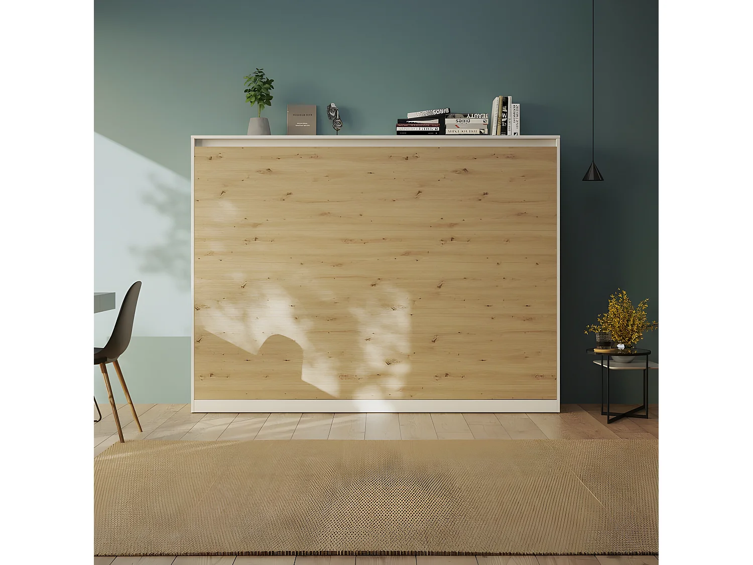Armoire Lit escamotable 140x200cm Blanc/Chêne Sauvage Horizontal Lit Rabattable Lit Mural C*Adore