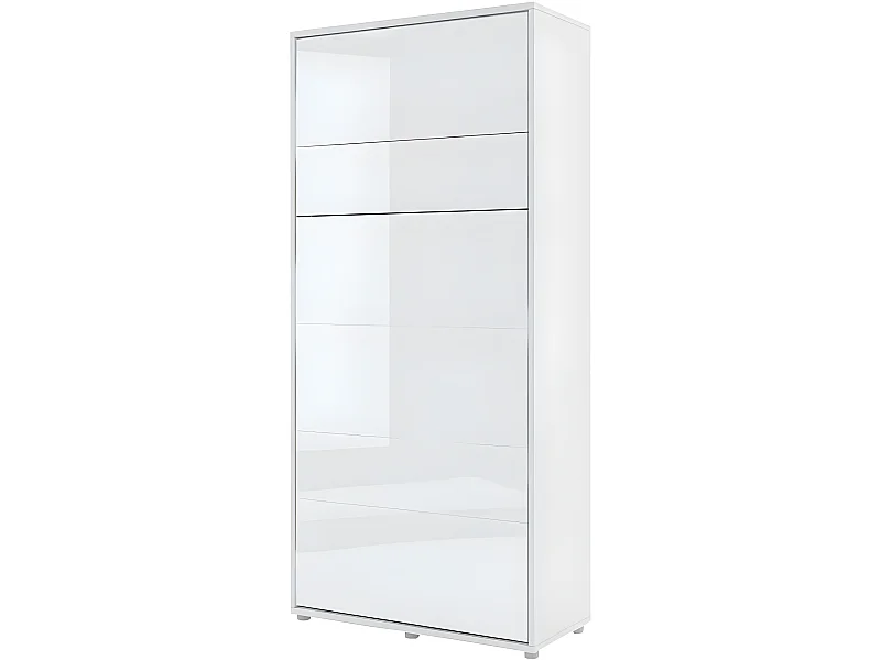 Lenart Armoire Lit escamotable Vertical 90x200 cm Blanc brillant Lit Rabattable Lit Mural"Consus"
