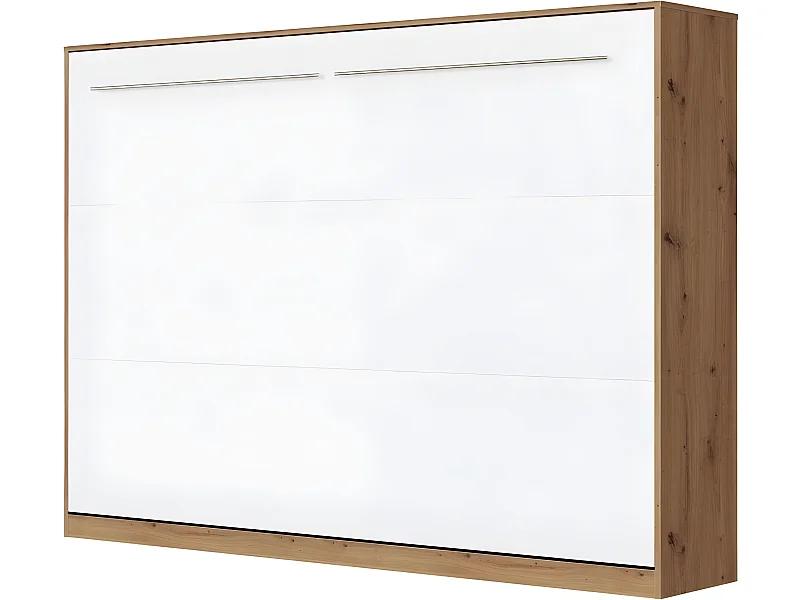Armoire Lit escamotable 140x200cm Supérieur Horizontal Lit Rabattable Lit Mural Chêne Sauvage/blanc
