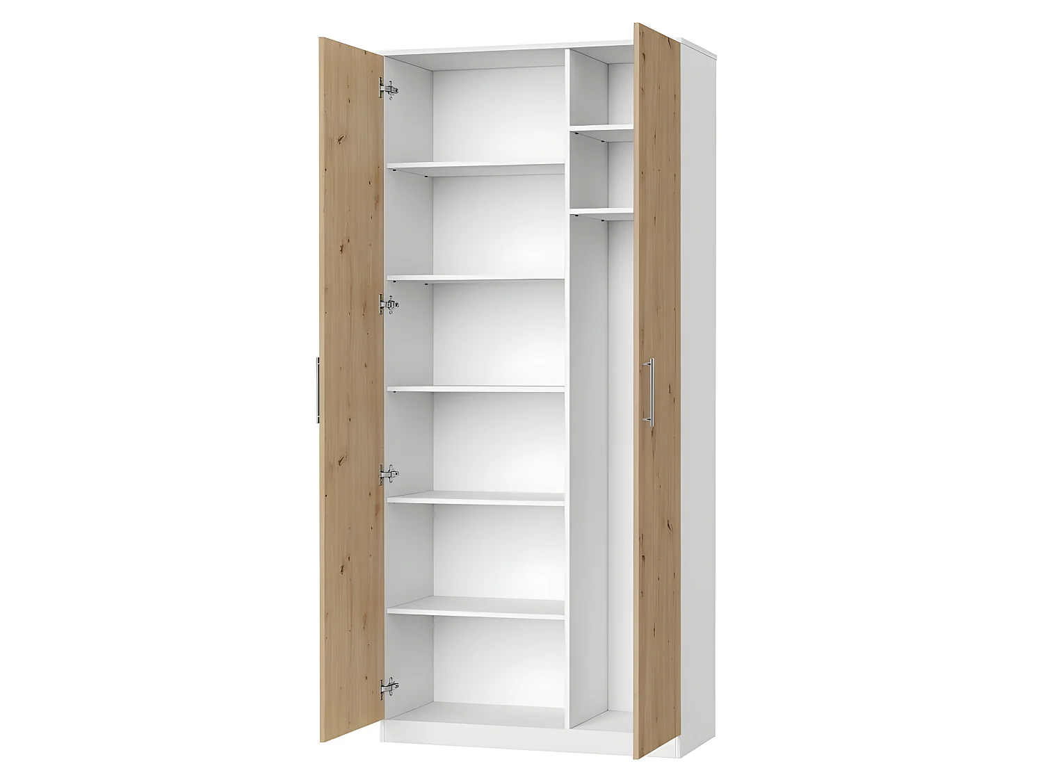 Lit escamotable +2 Placards Vertical 90x200+(80x2)cm Lit Rabattable Lit Mural Standard Blanc/Chêne Sauvage