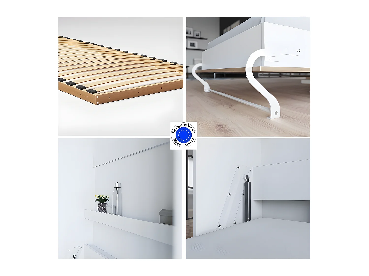 Lit escamotable +2 Placards Vertical 90x200+(80x2)cm Lit Rabattable Lit Mural Standard Blanc/Chêne Sauvage