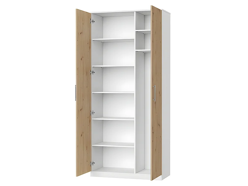 Lit escamotable +2 Placards Vertical 90x200+(80x2)cm Lit Rabattable Lit Mural Standard Blanc/Chêne Sauvage