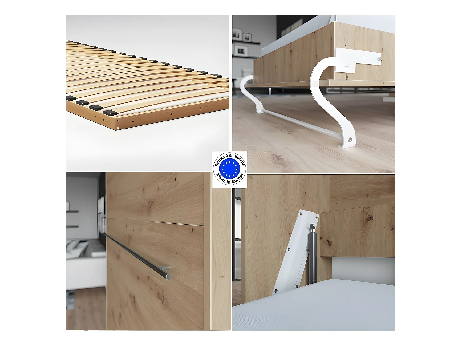 Lit escamotable +2 Placards Vertical 90x200+(50x2)cm Lit Rabattable Lit Mural Standard Chêne Sauvage/Chêne Sauvage