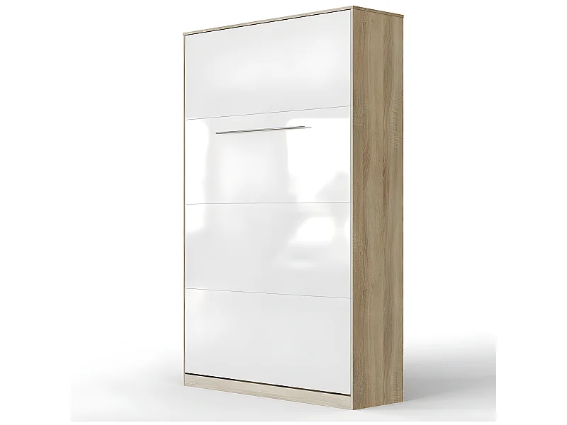 Armoire Lit escamotable 120x200cm Vertical Lit Rabattable Lit Mural Supérieur Chêne Sonoma/Blanc brillant