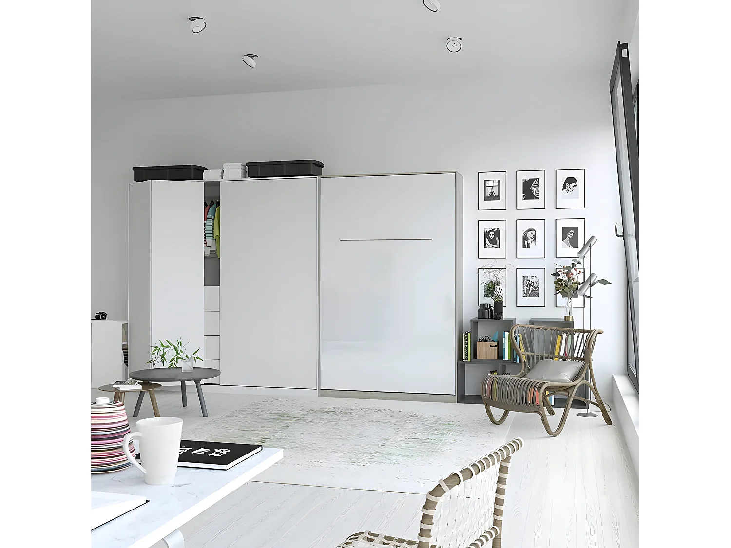 Armoire Lit escamotable 120x200cm Vertical Lit Rabattable Lit Mural Supérieur Chêne Sonoma/Blanc brillant