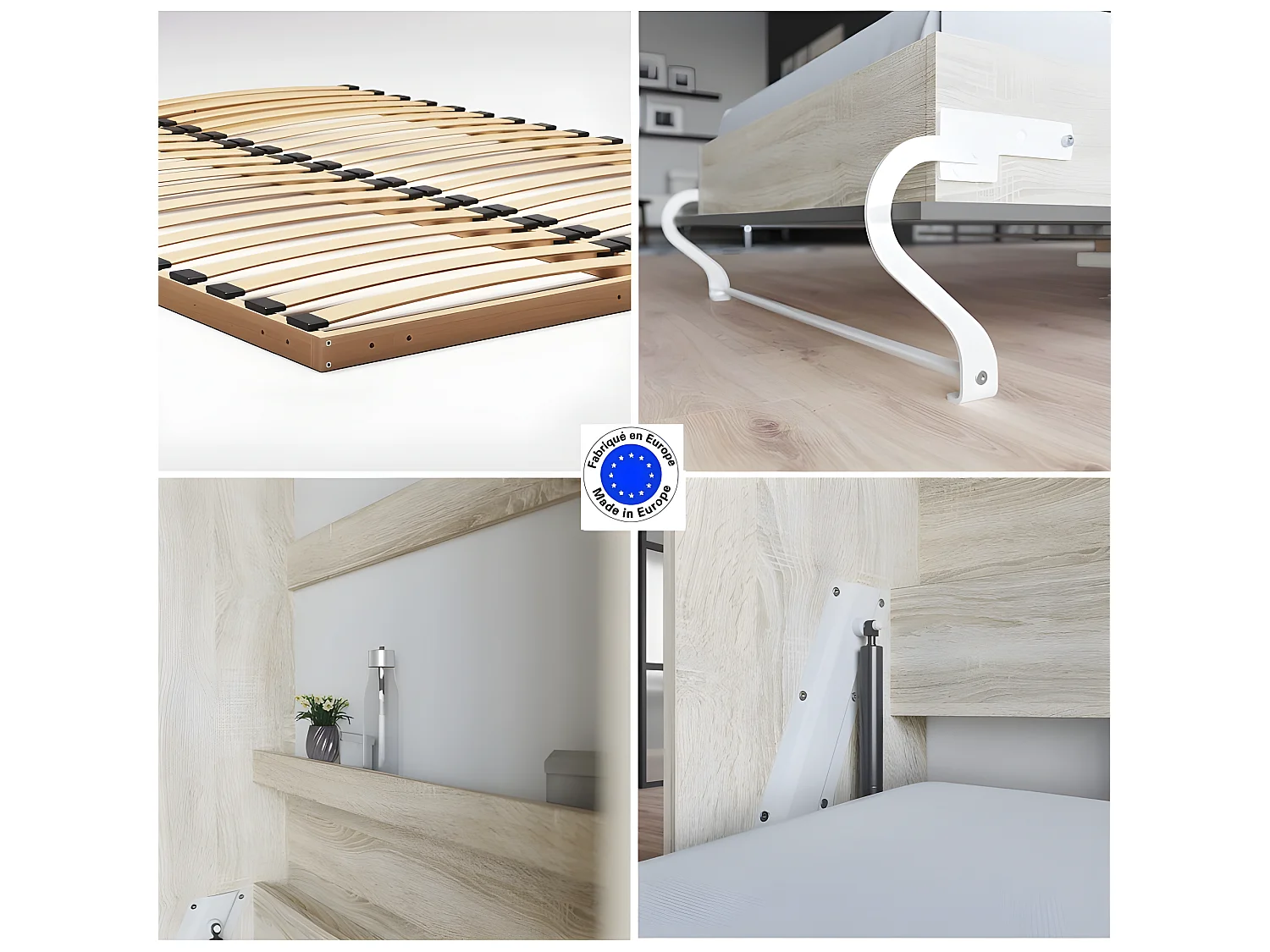 Armoire Lit escamotable 140x200cm Lit Rabattable Lit Mural Supérieur Vertical Chêne Sonoma/Anthracite