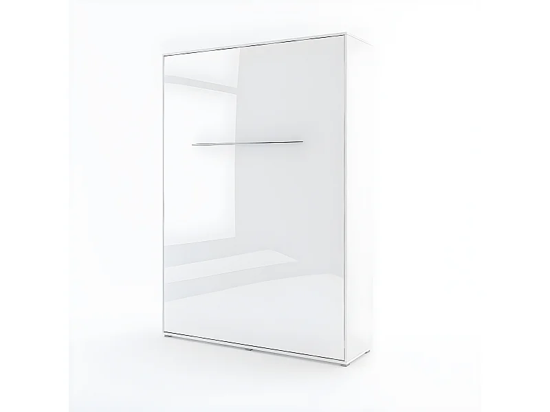 Lenart Armoire Lit escamotable Vertical 140x200 cm Blanc brillant Lit Rabattable Lit Mural Consus pro