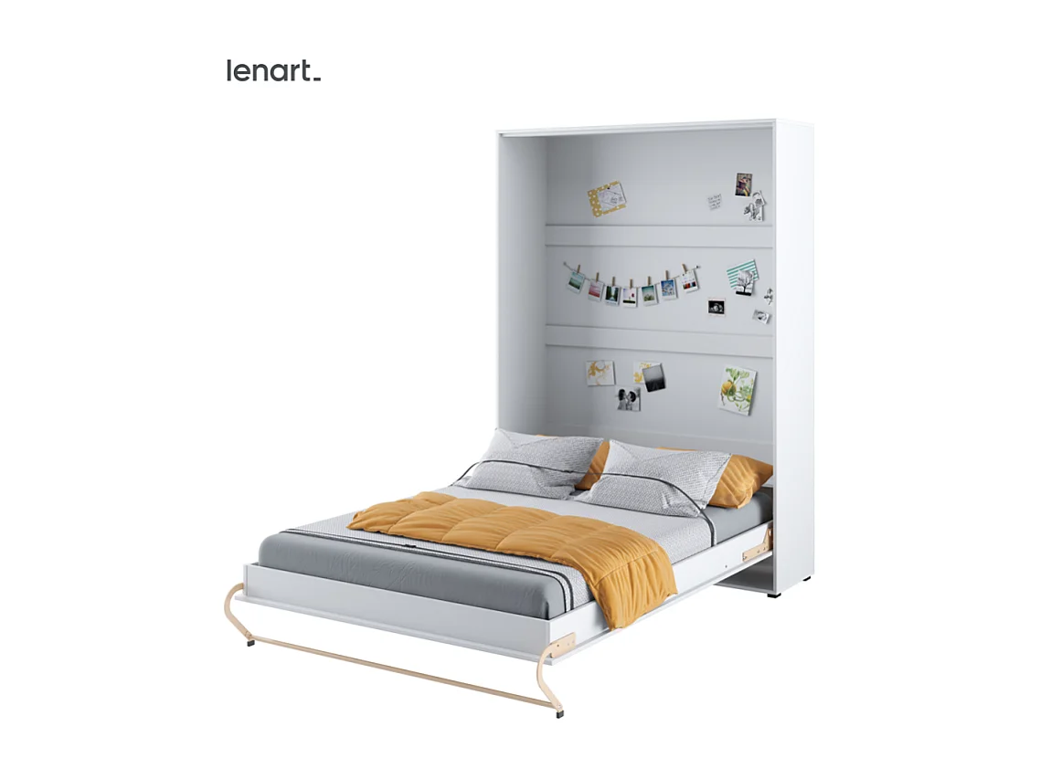 Lenart Armoire Lit escamotable Vertical 140x200 cm Blanc brillant Lit Rabattable Lit Mural Consus pro