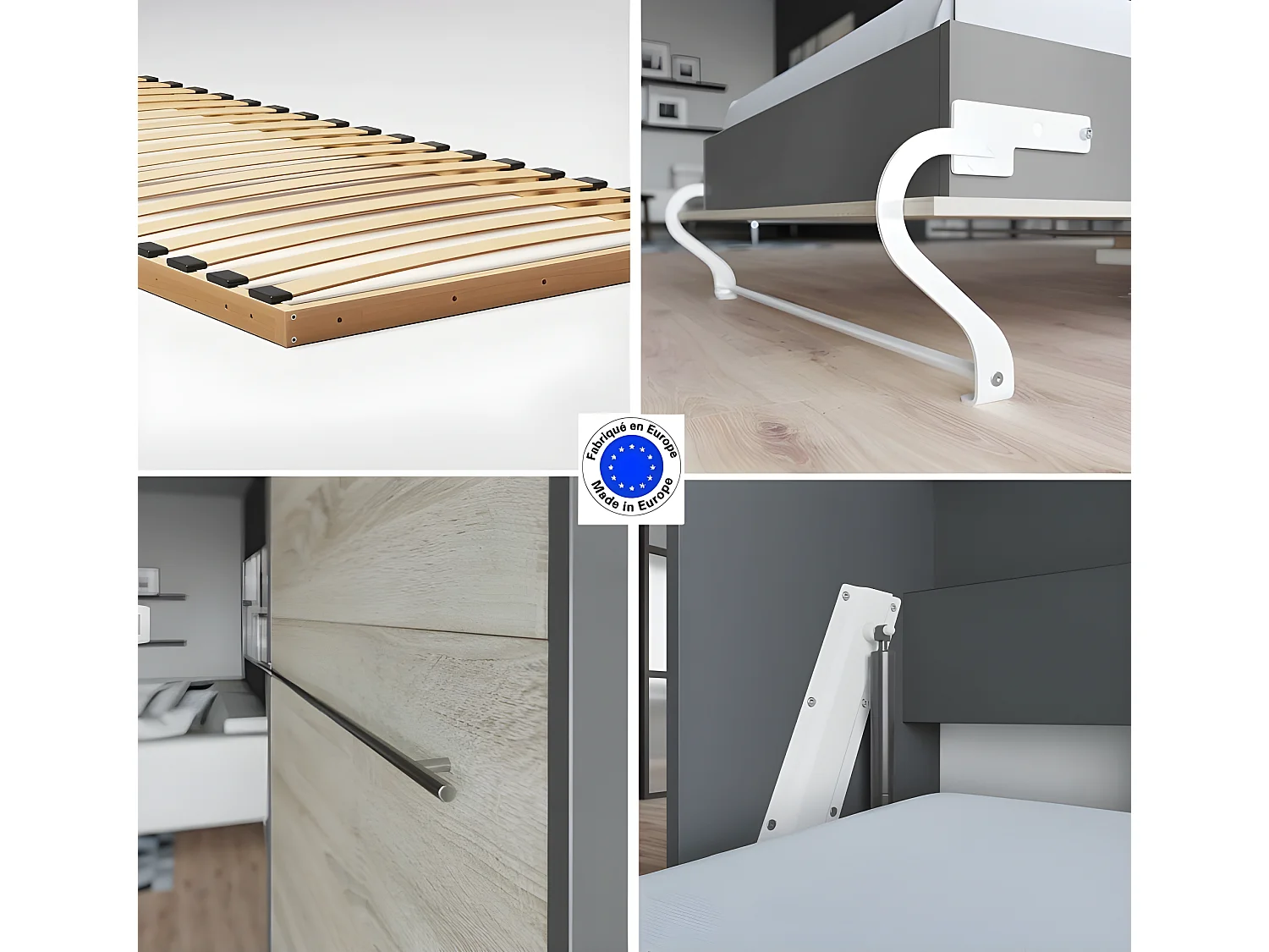 Armoire Lit escamotable 90x200cm Supérieur Horizontal Lit Rabattable Lit Mural Anthracite/Chêne Sonoma