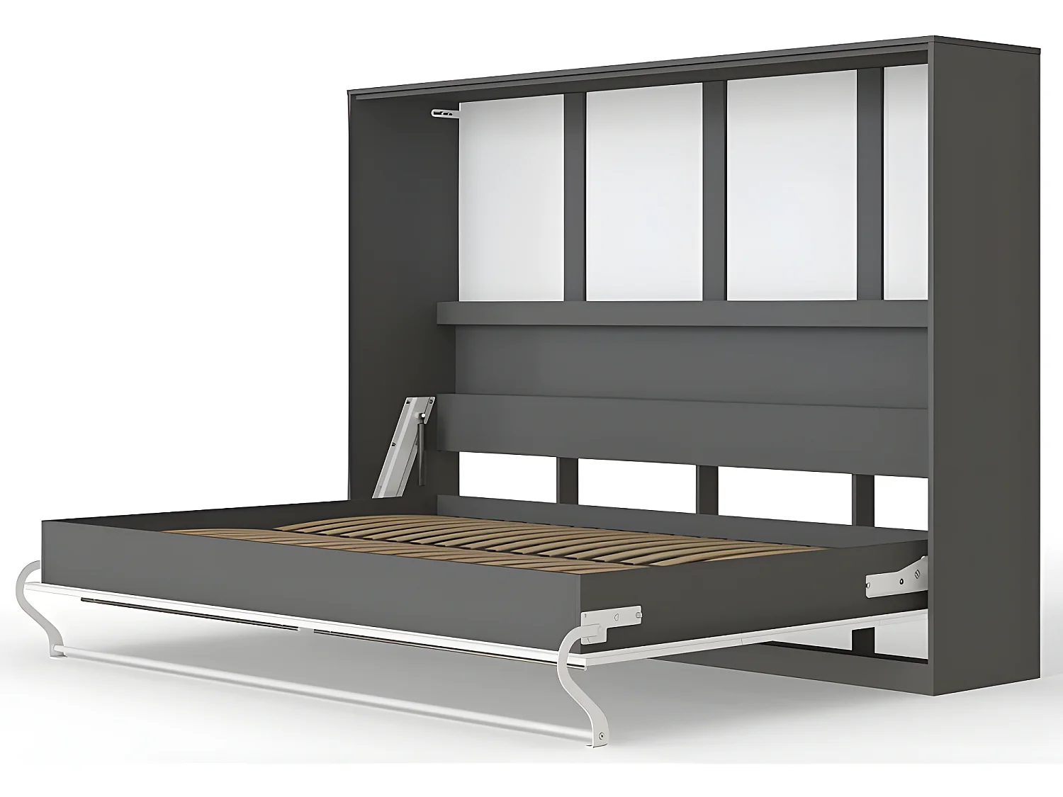 Armoire Lit escamotable 140x200cm Supérieur Horizontal Lit Rabattable Lit Mural Anthracite/Blanc