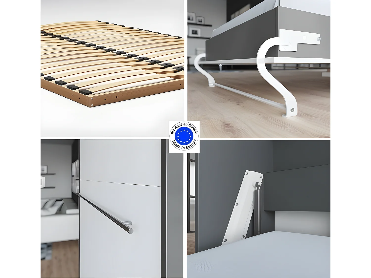 Armoire Lit escamotable 140x200cm Supérieur Horizontal Lit Rabattable Lit Mural Anthracite/Blanc