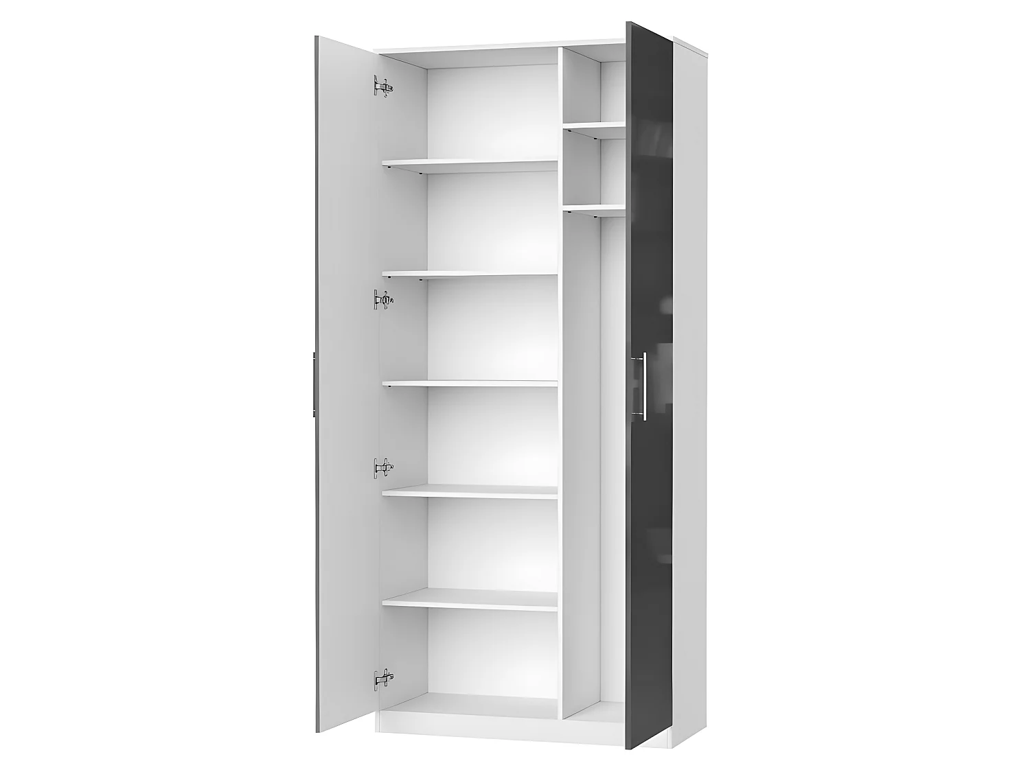 Lit escamotable +2 Placards Vertical 90x200+(100x2)cm Lit Rabattable Lit Mural Standard Blanc/Anthracite Brillant