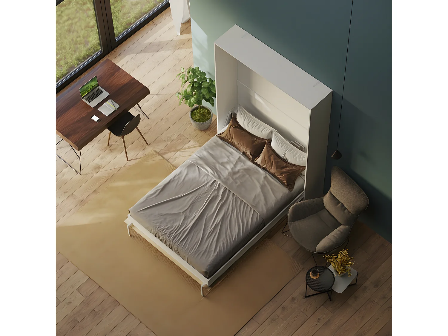 Armoire Lit escamotable 140x200cm Blanc/Chêne Sauvage Vertical Lit Rabattable Lit Mural C*Adore