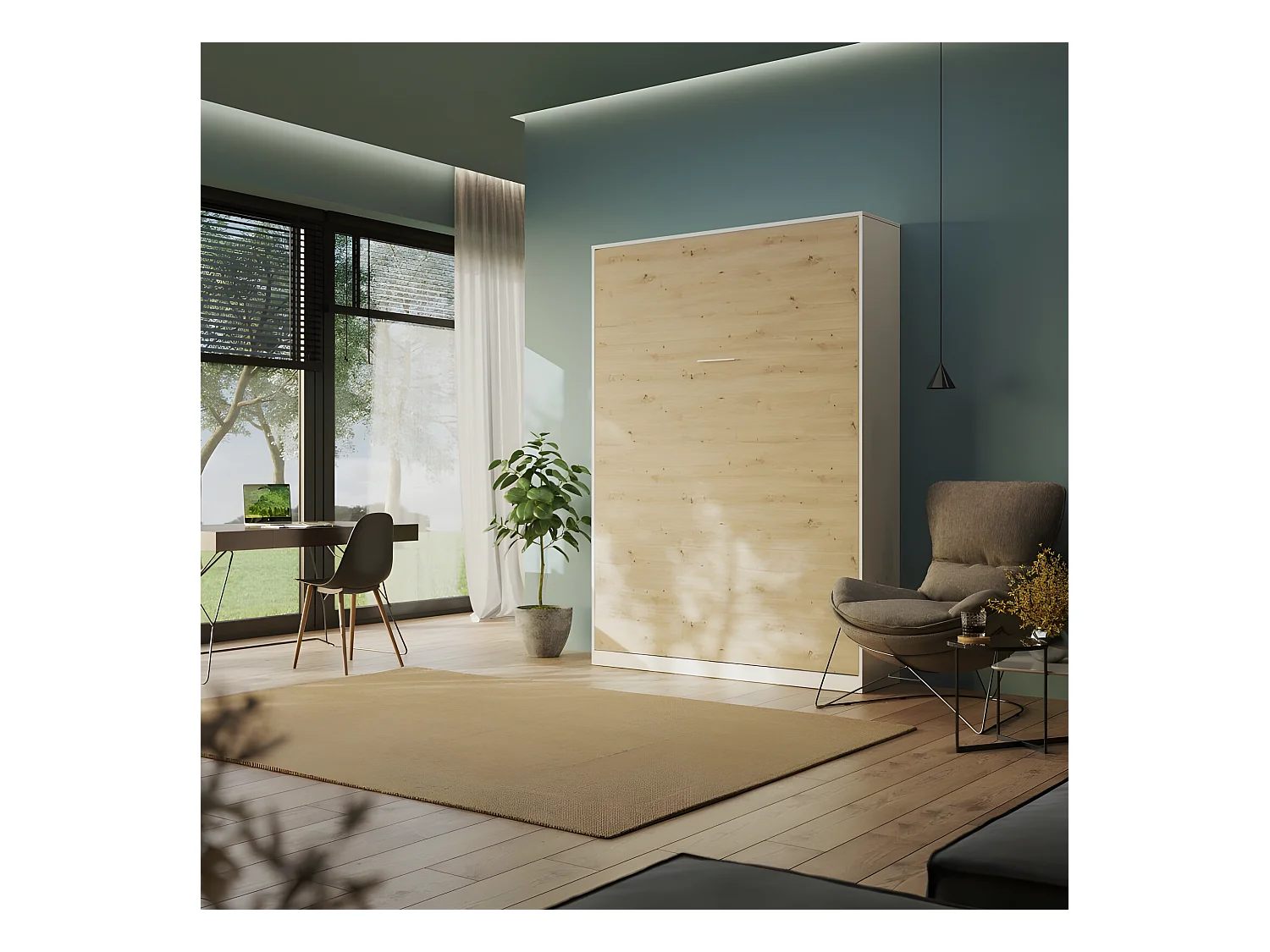 Armoire Lit escamotable 140x200cm Blanc/Chêne Sauvage Vertical Lit Rabattable Lit Mural C*Adore