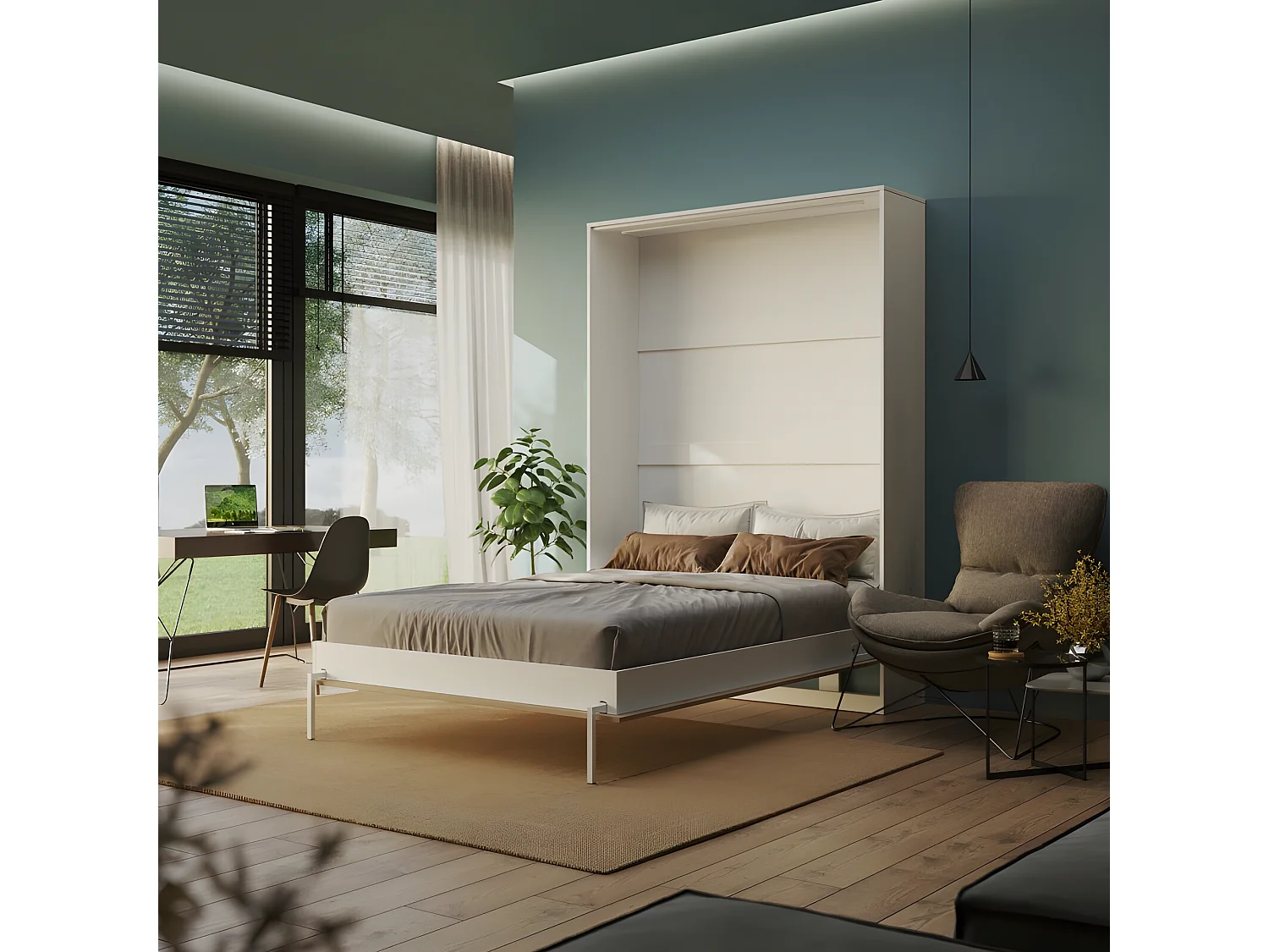 Armoire Lit escamotable 140x200cm Blanc/Chêne Sauvage Vertical Lit Rabattable Lit Mural C*Adore