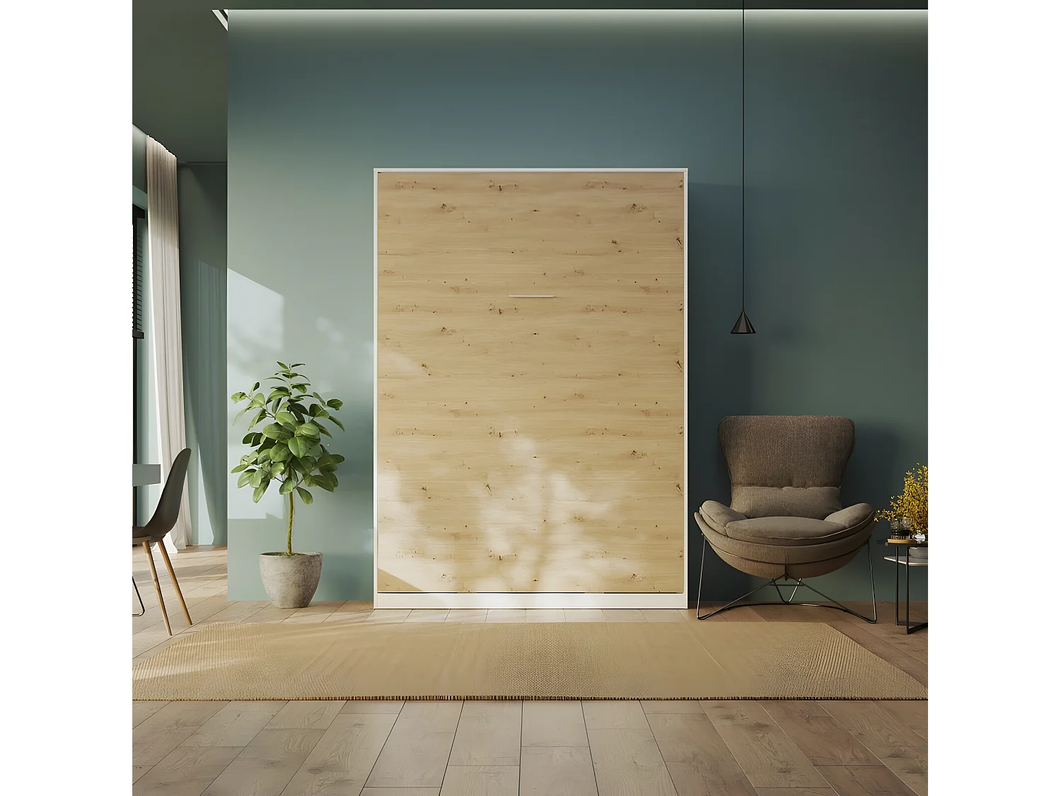 Armoire Lit escamotable 140x200cm Blanc/Chêne Sauvage Vertical Lit Rabattable Lit Mural C*Adore