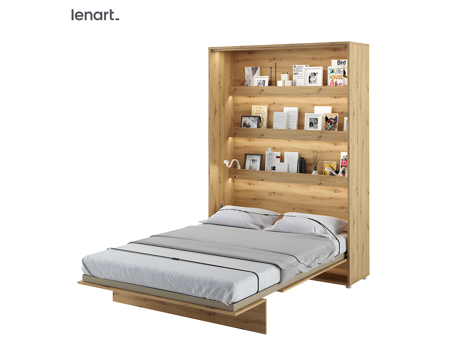 Lenart Armoire Lit escamotable +2 Placards tiroir Vertical 140x200 cm Chêne artisan Lit Rabattable Lit Mural"Consus"