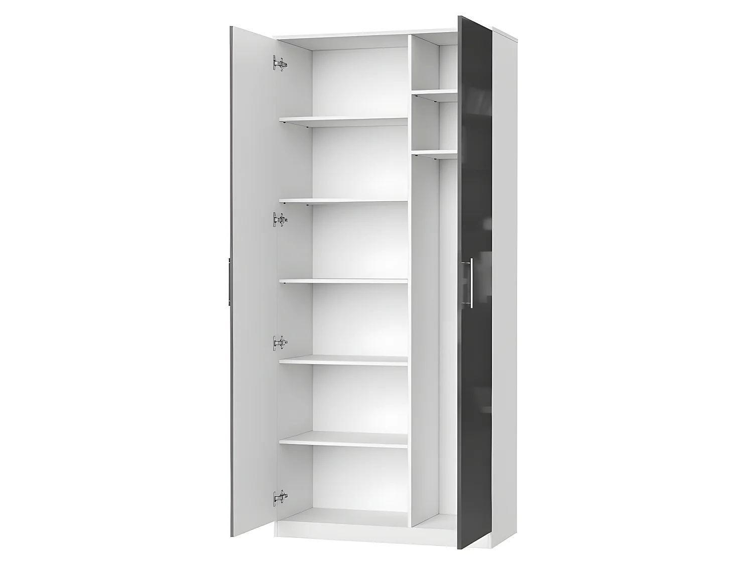 Lit escamotable +2 Placards Vertical 90x200+(80x2)cm Lit Rabattable Lit Mural Standard Blanc/Anthracite Brillant