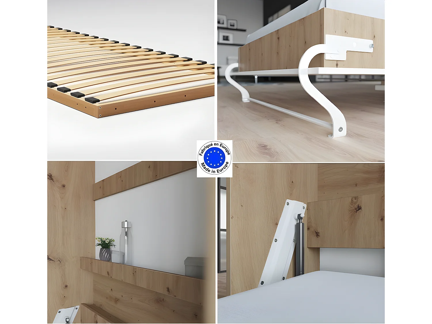 Armoire Lit escamotable 90x200cm Vertical Lit Rabattable Lit Mural Supérieur Chêne Sauvage/blanc