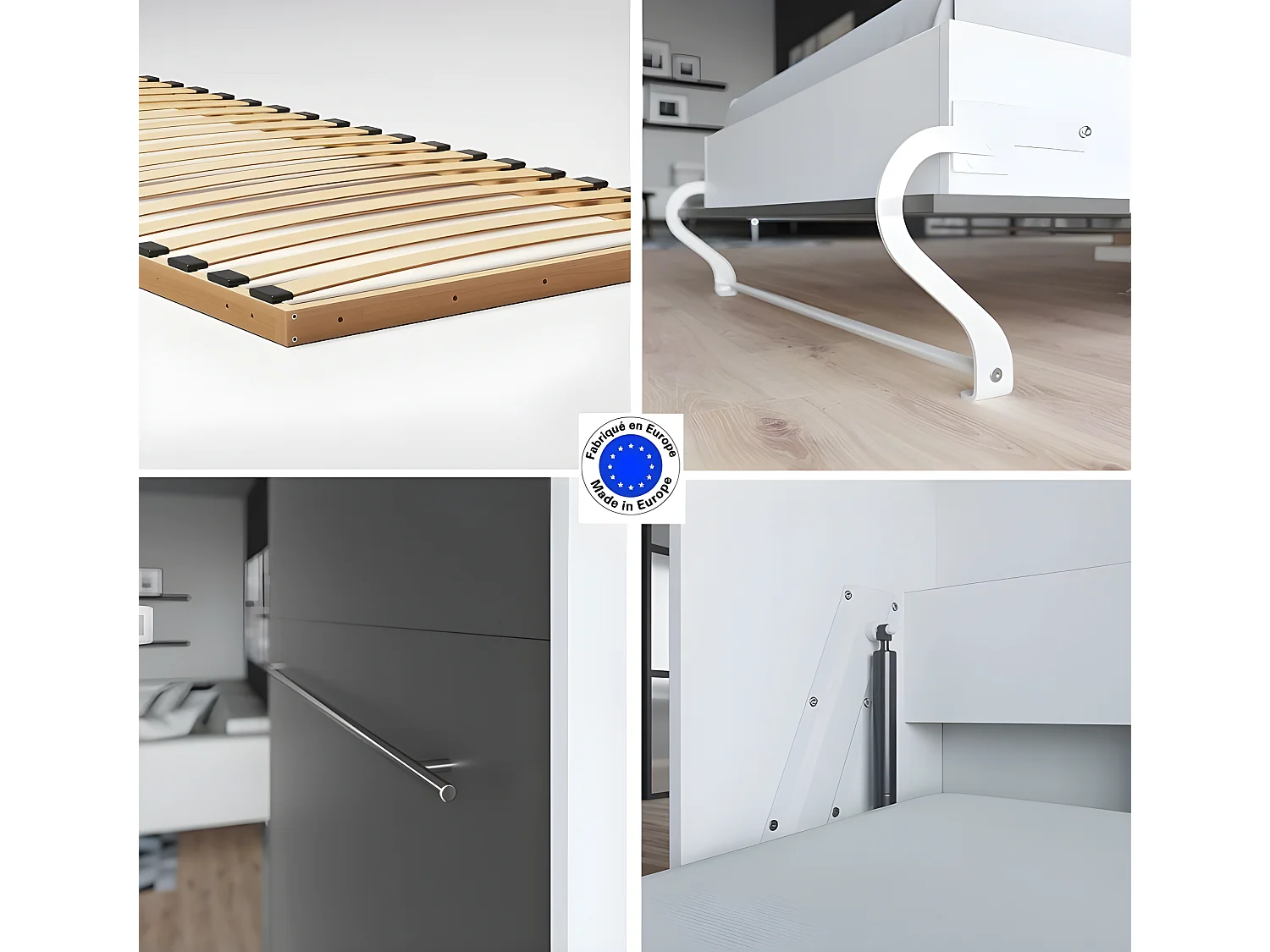 Lit escamotable +2 Placards Vertical 90x200+(100x2)cm Lit Rabattable Lit Mural Standard Blanc/Anthracite