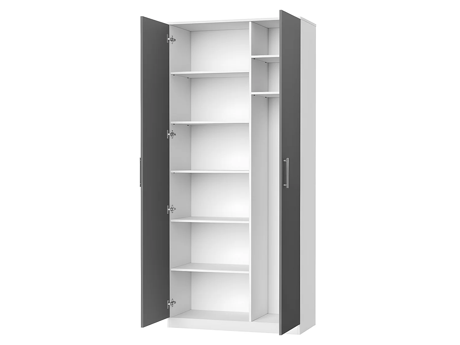 Lit escamotable +2 Placards Vertical 90x200+(100x2)cm Lit Rabattable Lit Mural Standard Blanc/Anthracite