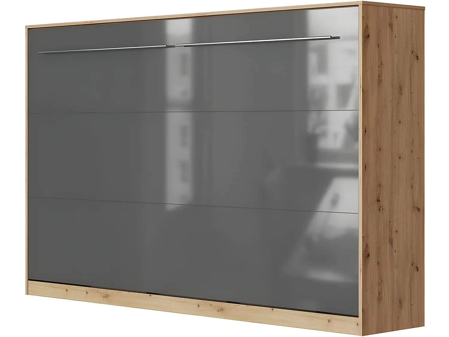 Armoire Lit escamotable 120x200cm Supérieur Horizontal Lit Rabattable Lit Mural Chêne Sauvage/Anthracite brillant