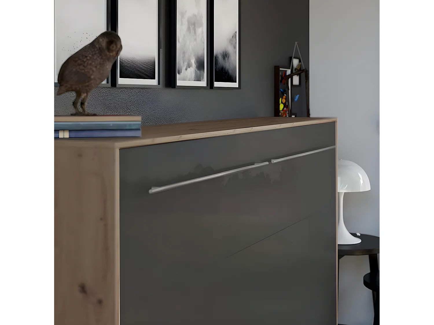 Armoire Lit escamotable 120x200cm Supérieur Horizontal Lit Rabattable Lit Mural Chêne Sauvage/Anthracite brillant