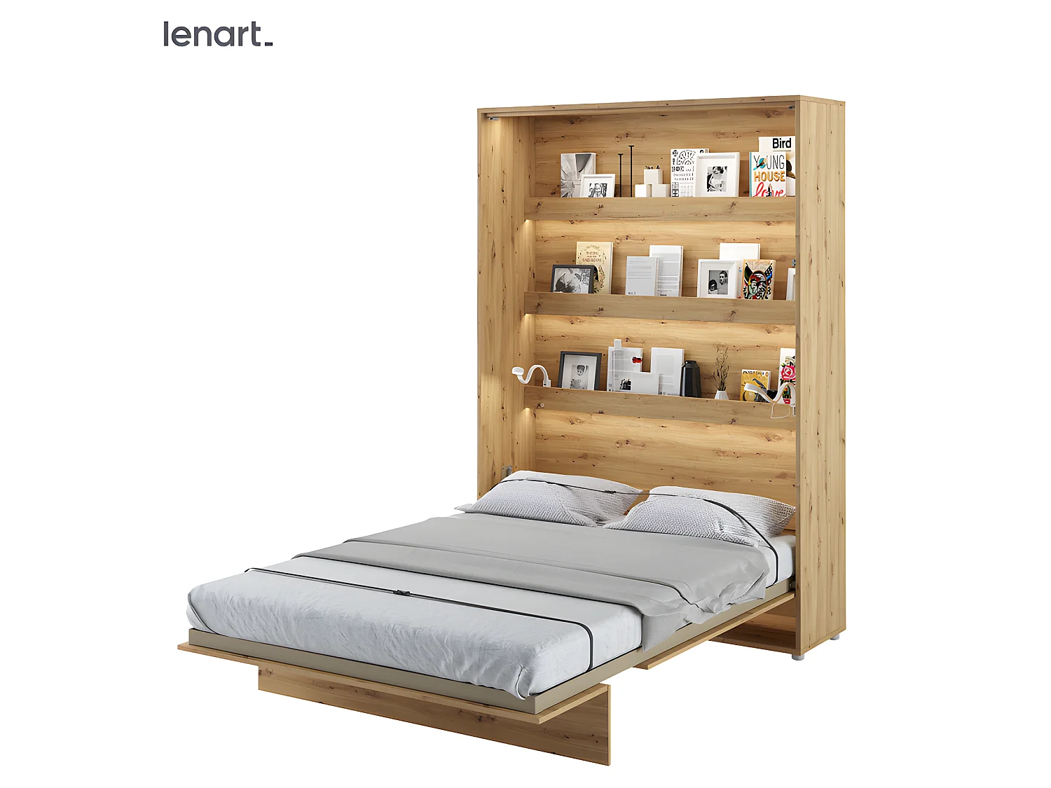 Lenart Armoire Lit escamotable +2 Placards Vertical 90x200 cm Chêne artisan Lit Rabattable Lit Mural"Consus"