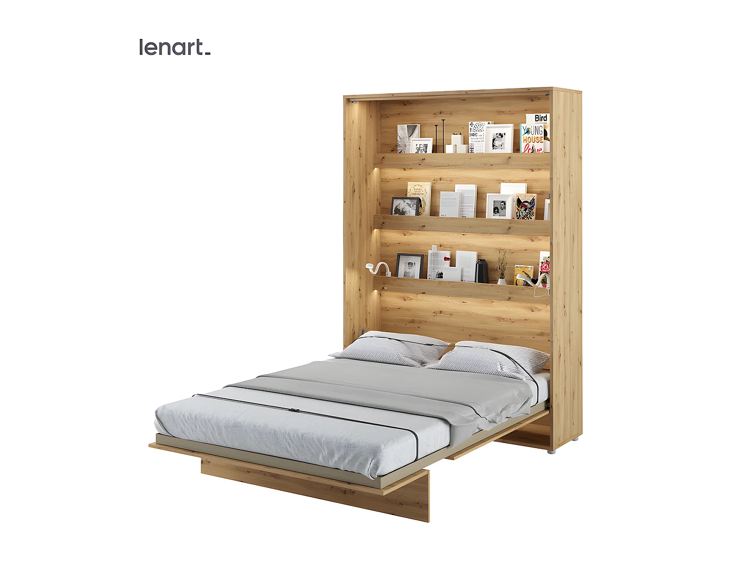 Lenart Armoire Lit escamotable +2 Placards Vertical 90x200 cm Chêne artisan Lit Rabattable Lit Mural"Consus"