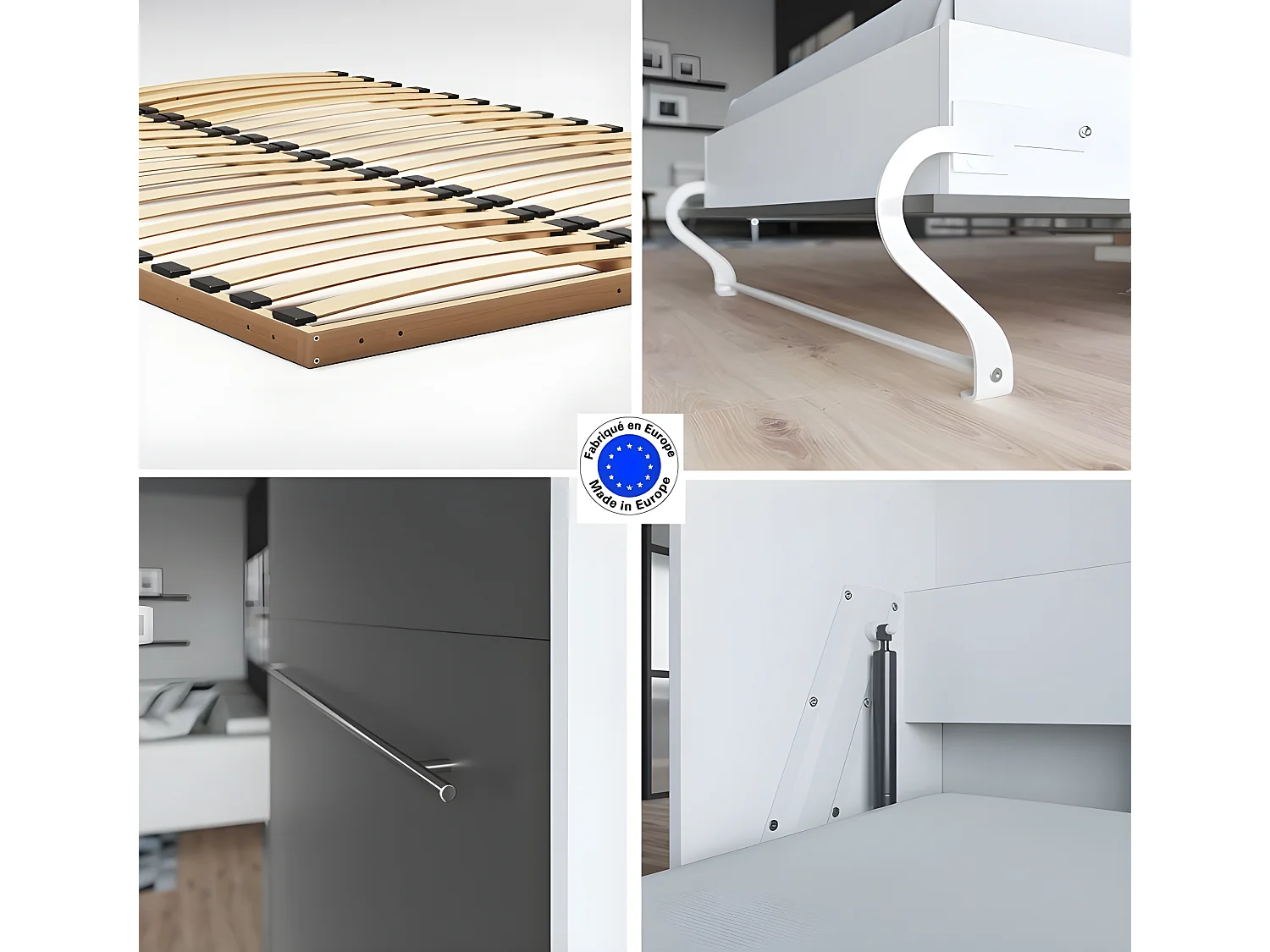 Armoire Lit escamotable 140x200cm Lit Rabattable Lit Mural Supérieur Vertical Blanc/Anthracite