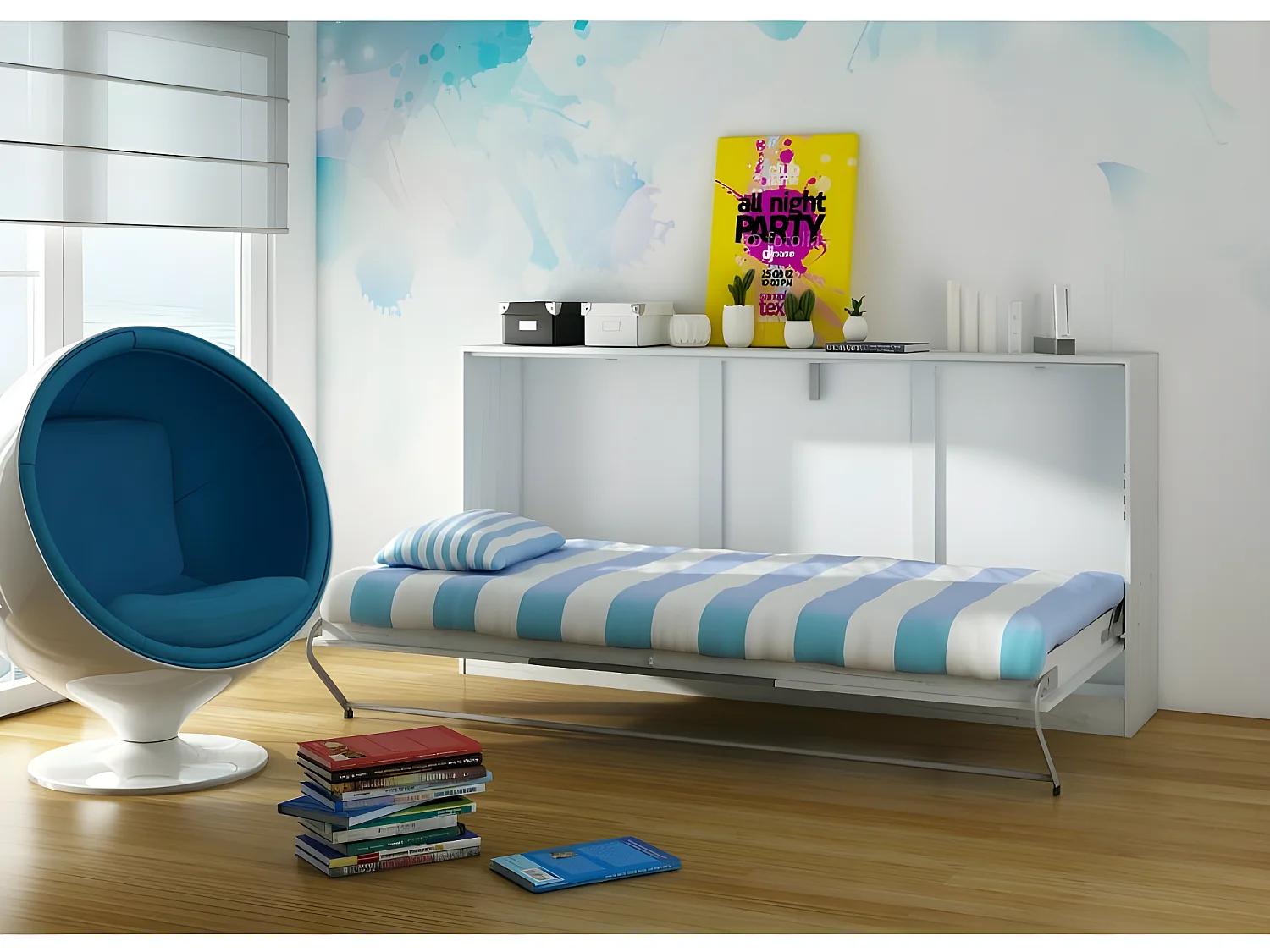 Armoire Lit escamotable Horizontal 90x200 cm Blanc artisan/Graphite Lit Rabattable Lit Mural Roddy