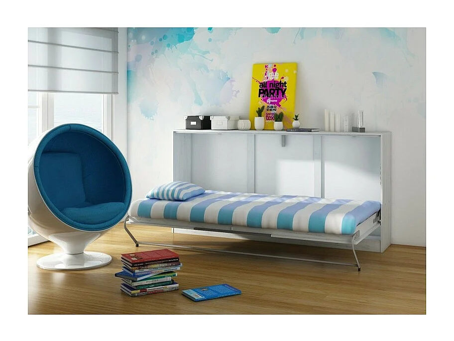 Armoire Lit escamotable Horizontal 90x200 cm Blanc artisan/Graphite Lit Rabattable Lit Mural Roddy