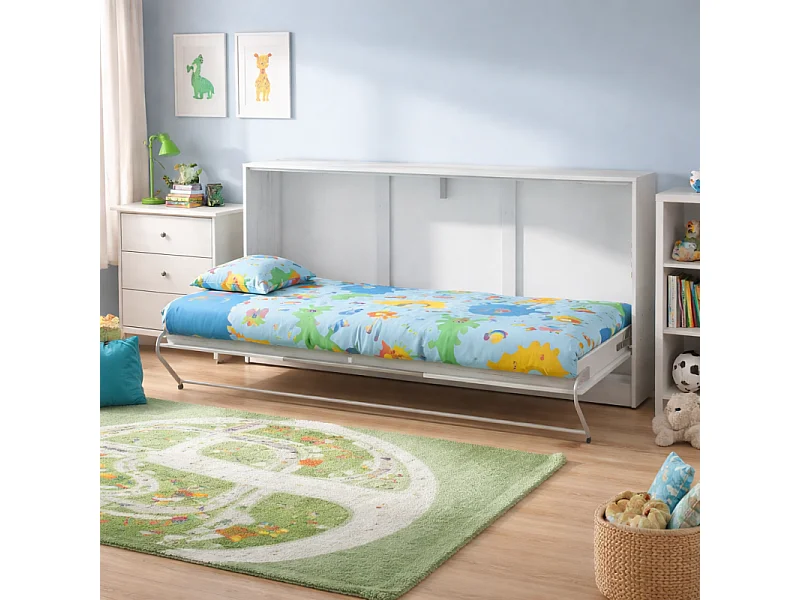 Armoire Lit escamotable Horizontal 90x200 cm Blanc artisan/Graphite Lit Rabattable Lit Mural Roddy