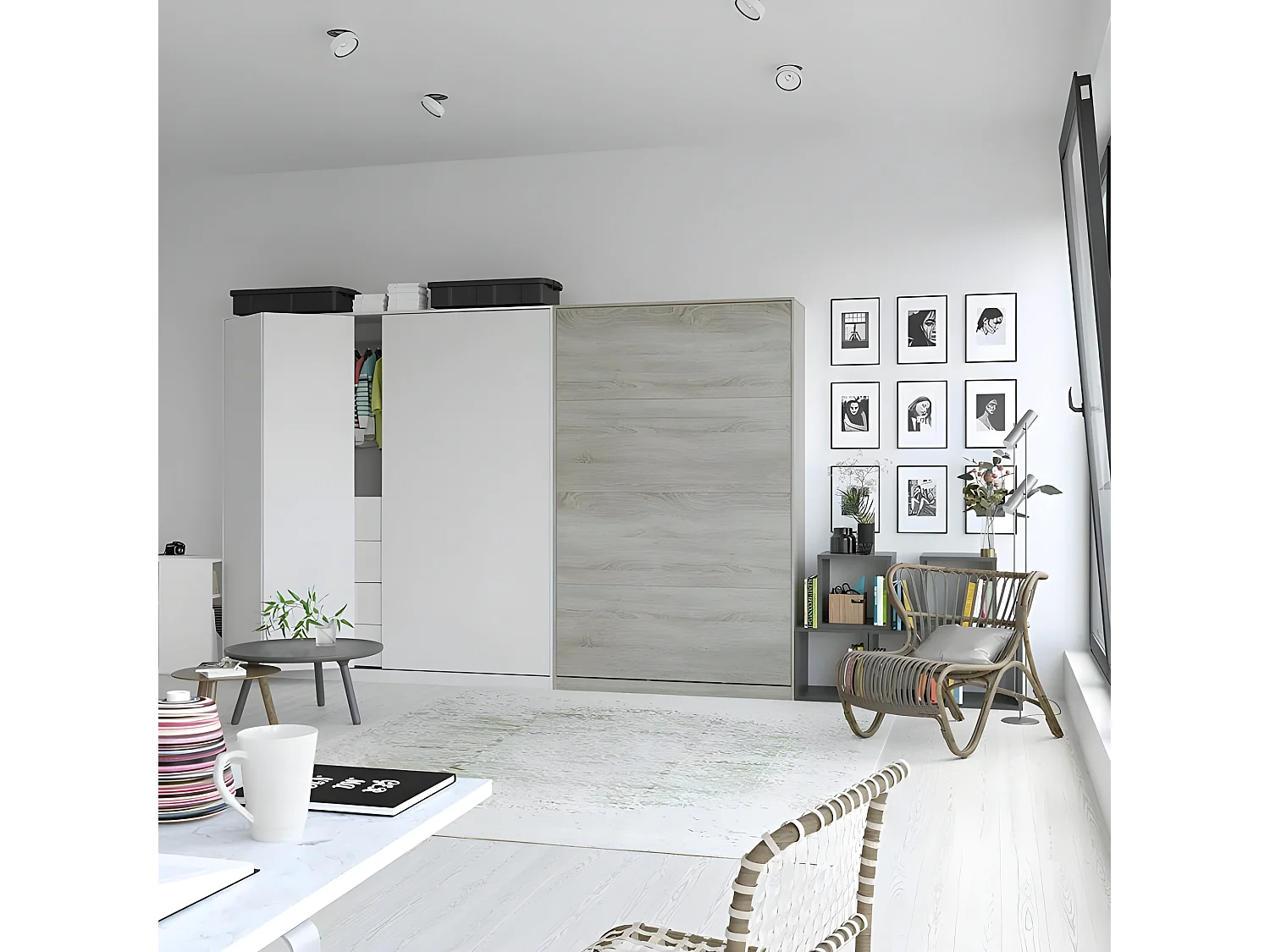 Armoire Lit escamotable 120x200cm Vertical Lit Rabattable Lit Mural Supérieur Chêne Sonoma /Chêne Sonoma