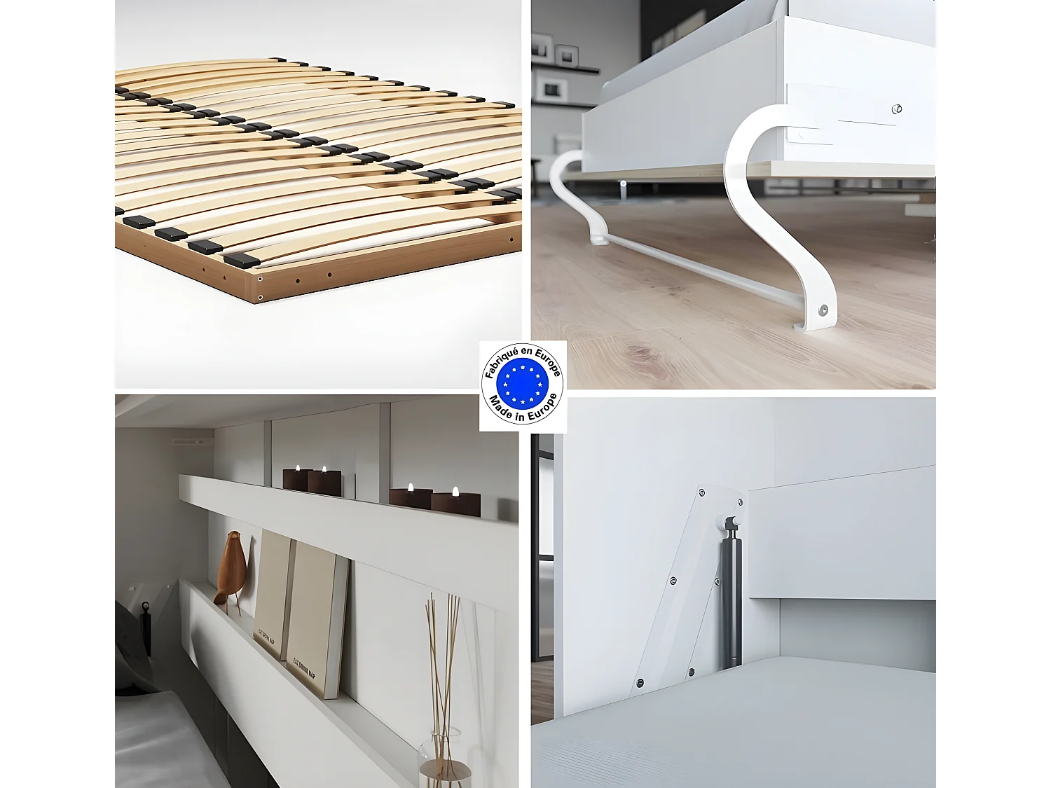 Armoire Lit escamotable 140x200cm Supérieur Horizontal Lit Rabattable Lit Mural Blanc /Chêne Sonoma