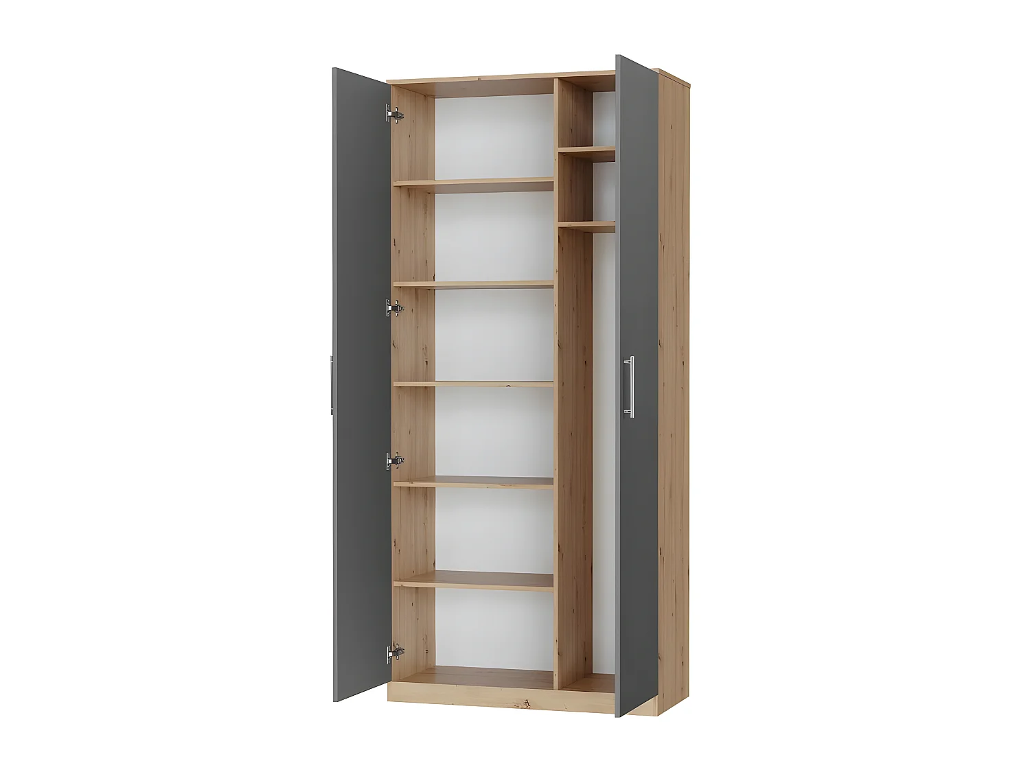 Lit escamotable +2 Placards Vertical 140x200+(80x2)cm Lit Rabattable Lit Mural Standard Chêne Sauvage/Anthracite