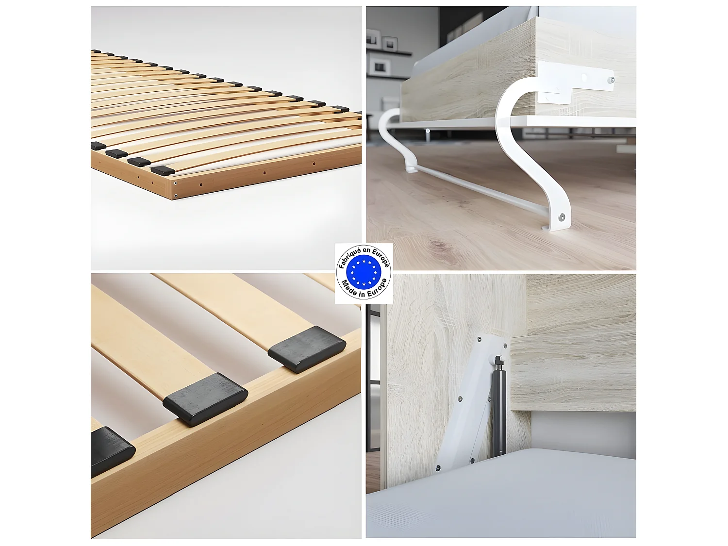 Armoire Lit escamotable 90x200cm Supérieur Horizontal Lit Rabattable Lit Mural Chêne Sonoma/Blanc