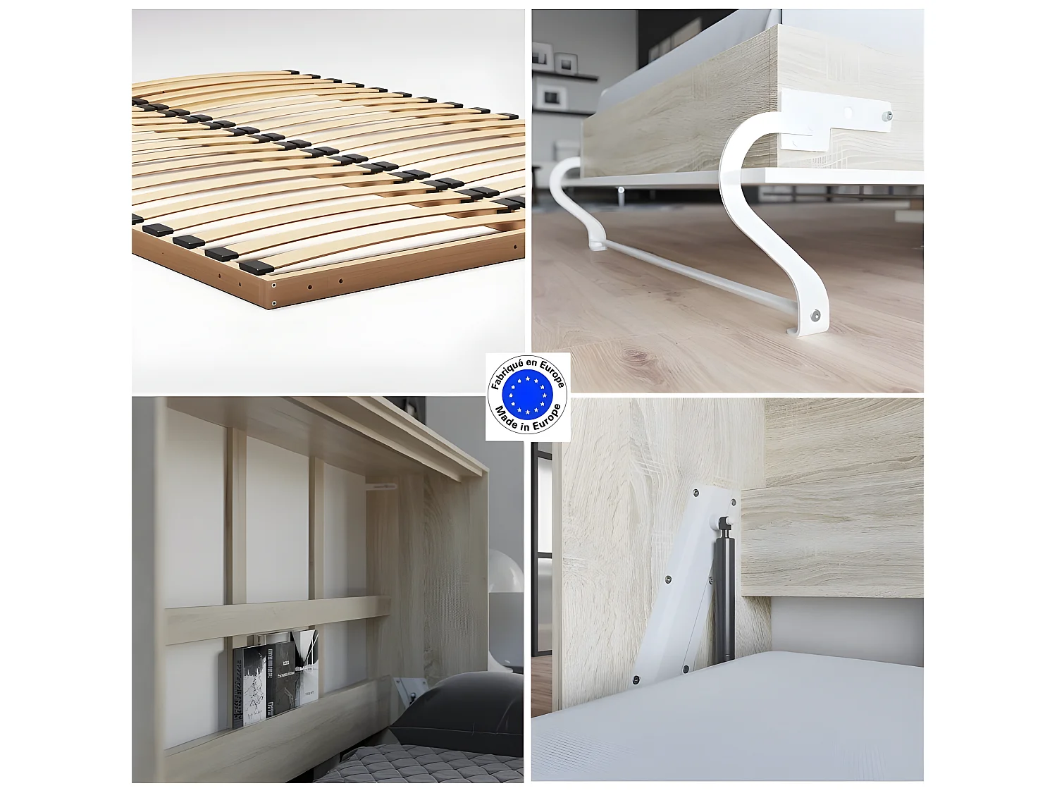 Armoire Lit escamotable 120x200cm Supérieur Horizontal Lit Rabattable Lit Mural Chêne Sonoma/Blanc brillant