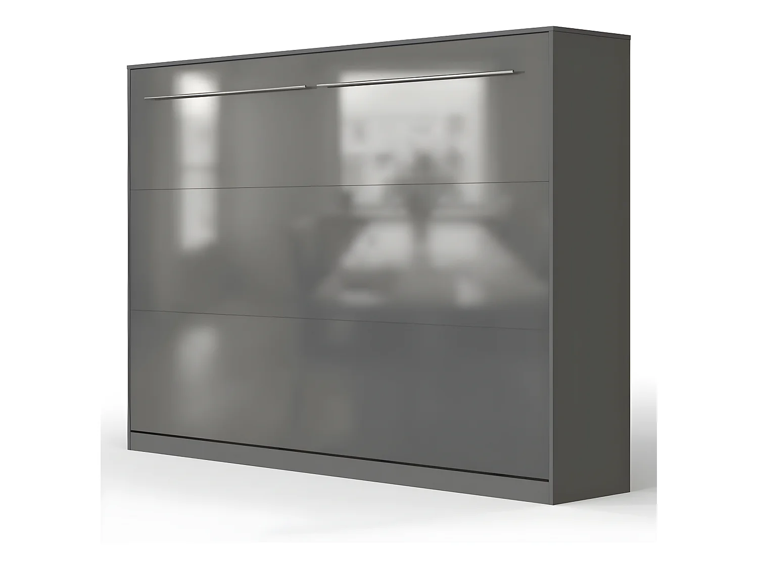 Armoire Lit escamotable 140x200cm Supérieur Horizontal Lit Rabattable Lit Mural Anthracite/Anthracite brillant