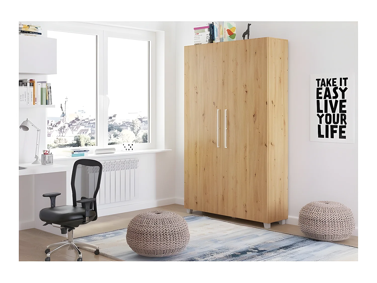 Armoire Lit escamotable Vertical 120x200 cm Chêne Artisan avec porte Lit Rabattable Lit Mural Todor