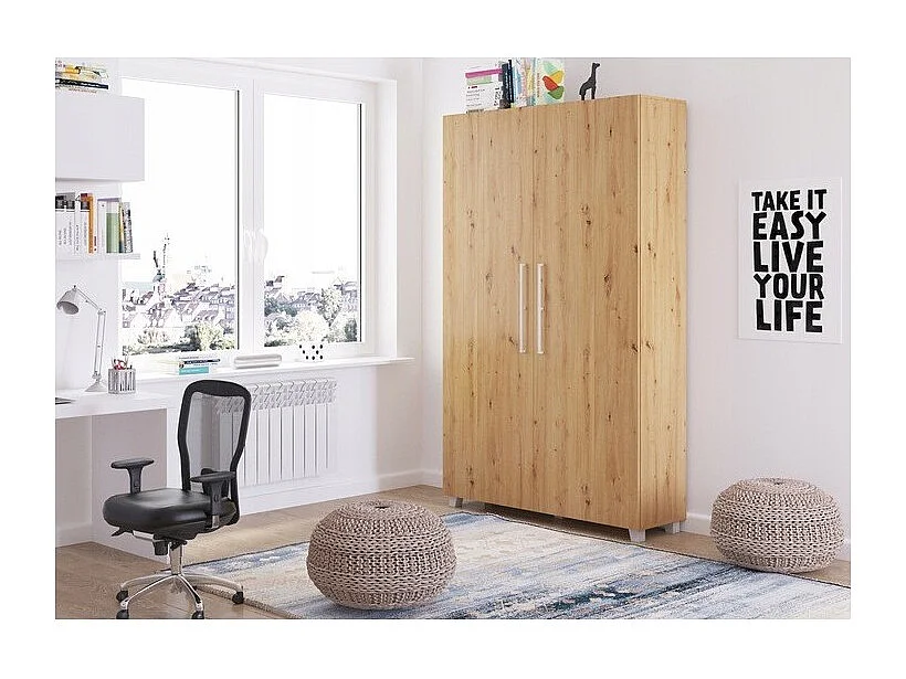 Armoire Lit escamotable Vertical 120x200 cm Chêne Artisan avec porte Lit Rabattable Lit Mural Todor