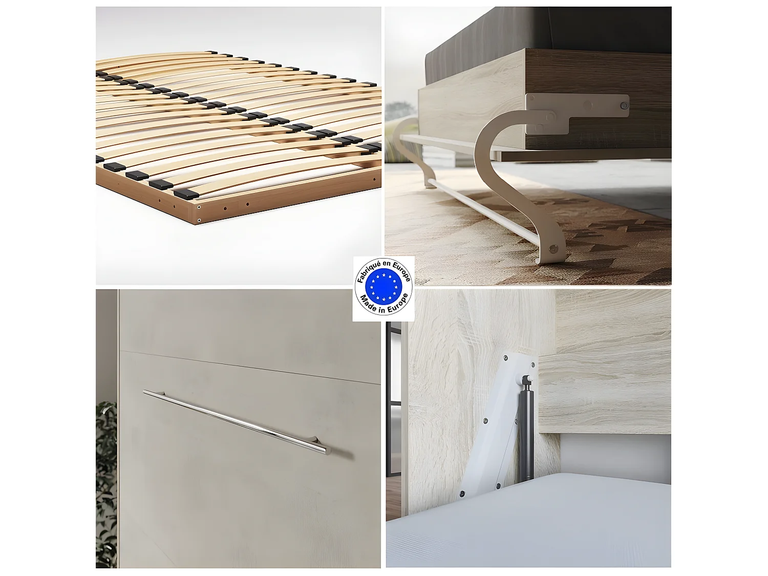 Lit escamotable +2 Placards Vertical 140x200+(100x2)cm Lit Rabattable Lit Mural Standard Chêne Sonoma/Béton