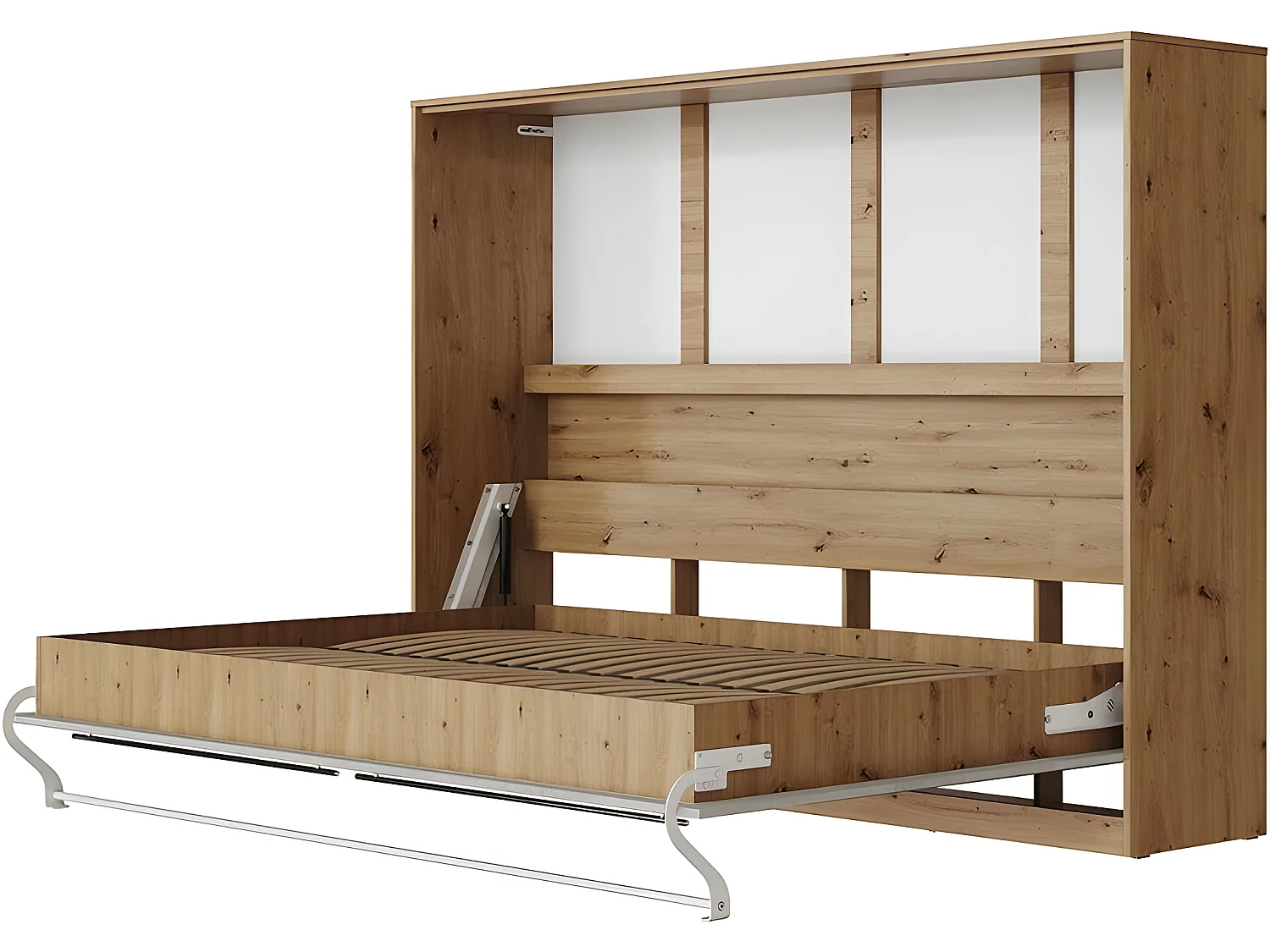 Armoire Lit escamotable 140x200cm Supérieur Horizontal Lit Rabattable Lit Mural Chêne Sauvage/Béton